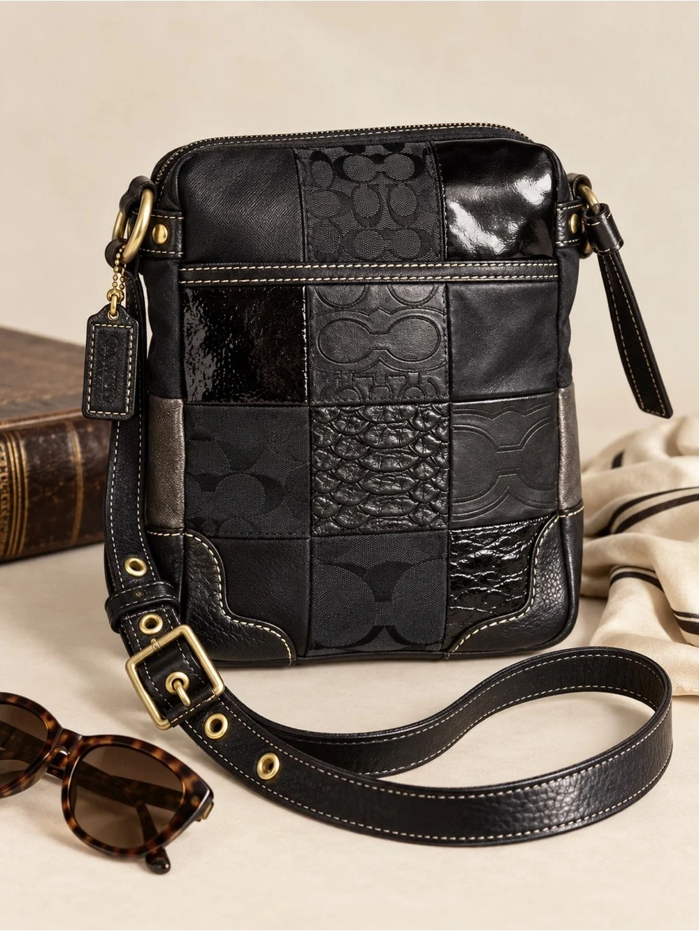 2008 COACH Hamptons Black Patchwork Crossbody 12485 Y2K Limited Edition